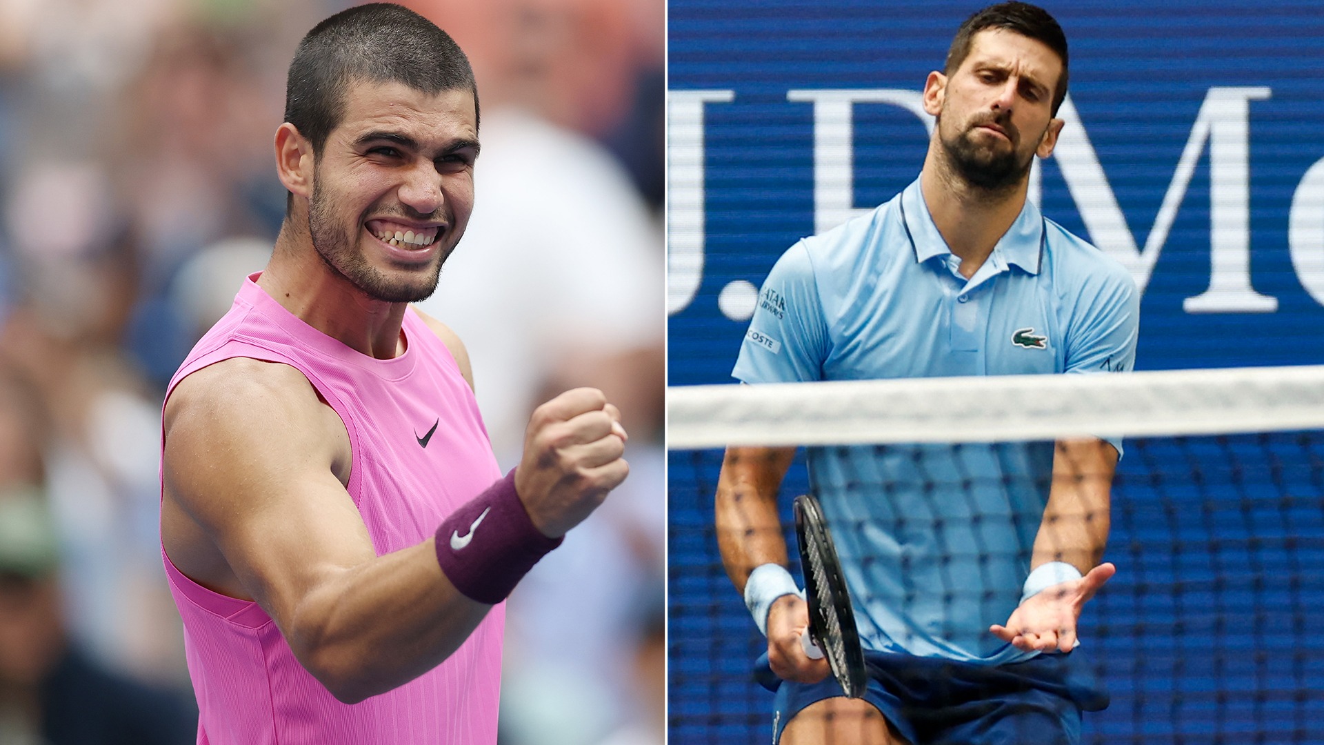 Carlos Alcaraz và Novak Djokovic đối đầu trong một trận tennis đỉnh cao